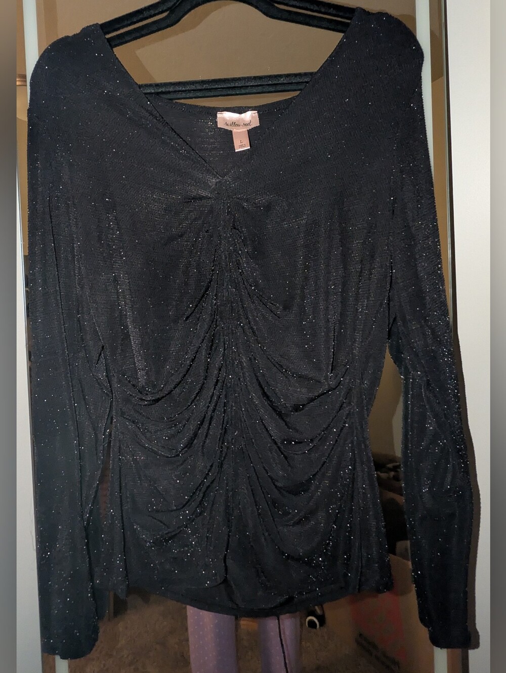 Sparkle Ruched Long Sleeve Dress - Black